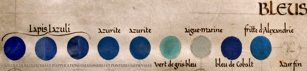 Nuanciers de quelques bleus minéraux de l'Atelier Image